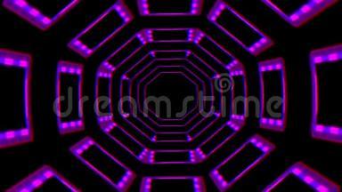 数字潮流几何科幻彩虹隧道，霓虹万花筒，梦幻背景。