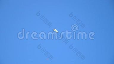 几架滑翔伞在夏日晴朗的蓝天上翱翔。无法辨认的人乘降落伞在空中飞行