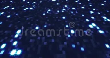 蓝色霓虹灯技术背景.. 闪闪发光的蓝色北极光在网络空间中移动。 无缝回路4k