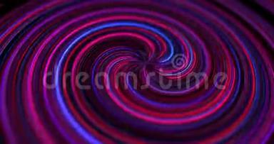 螺旋扭曲的霓虹灯，光的<strong>发光</strong>圈，激光和<strong>线条</strong>的抽象动画。 背景为紫红色