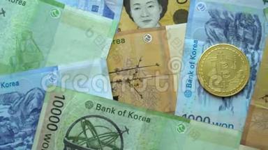 比特币与韩国国家货币-韩国元币KRW。 加密概念