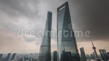 摩天大楼上海市中心摩天大楼全景4k中国失时