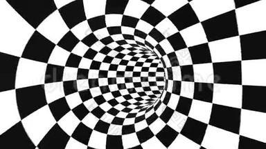抽象流动的格子隧道光学错觉。 黑白作弊运动模式。 无缝环路背景