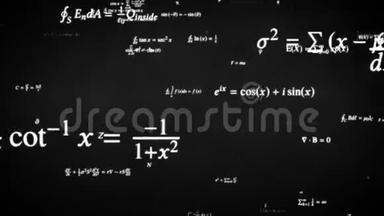飞行通过数学公式方程科学符号在黑板-4K无缝循环运动背景动画