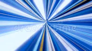 通过隧道快速移动。 动画。 快速移动通过网络隧道与霓虹灯条纹在空间。 令人眼花缭乱的交通
