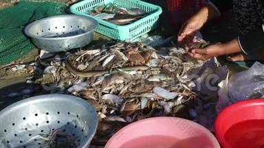 越南渔民取出渔获物