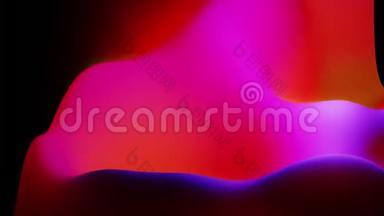 带有抽象流体红色蓝色梯度的4k无缝环，内部辉光波状表面。 抽象的美丽色彩渐变