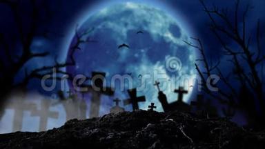 晚上，<strong>一轮月亮</strong>在墓地里闪耀着闪电，蝙蝠飞了起来。 吸烟背景