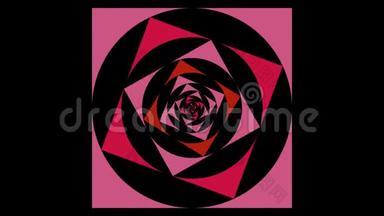 摘要背景与动画的方块无止境地旋转在一个圆圈无缝循环动画。 红色和粉红色的圆圈阴影