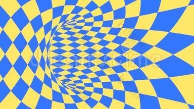 蓝色和黄色的迷<strong>幻光</strong>学错觉。 抽象催眠钻石动画背景.. 菱形壁纸
