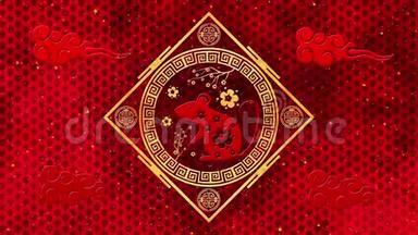 农历新年，<strong>春节背景</strong>以金鼠，樱花，潋滟绢龙图案为主.. 中国新年红
