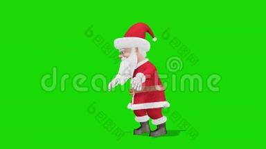 圣诞老人跳舞。 圣诞节和新年的概念。 在绿色屏幕上。 无缝环。