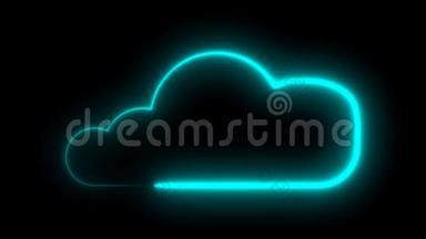 具有<strong>霓虹灯</strong>照明的云符号，基于云技术主题的低<strong>霓虹灯</strong>管艺术设计，三维渲染