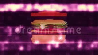 像素汉堡故障液晶屏幕背景动画无缝循环新质量通用复古停止运动动态