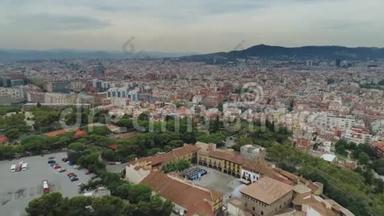 巴塞罗那城市加泰罗尼亚西班牙Drone历史城市景观<strong>欧洲建筑</strong>