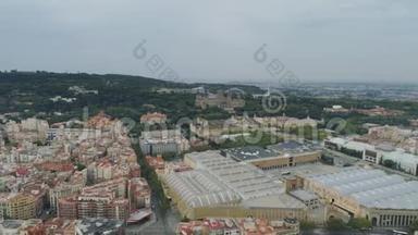 巴塞罗那城市加泰罗尼亚西班牙Drone历史城市景观欧洲建筑