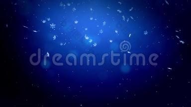 闪亮的三维雪花漂浮在空气中的蓝色背景。 用作圣诞节、<strong>新</strong>年</strong>贺卡或冬<strong>季</strong>主题或