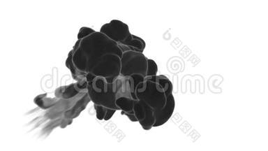 三维渲染黑色墨水在水或烟雾与阿尔法面具的运<strong>动效</strong>果和组合。 美丽的墨云或烟