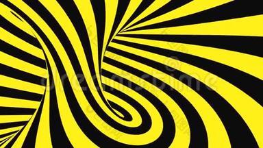 黑色和黄色的迷<strong>幻光</strong>学错觉。 催眠动画背景。