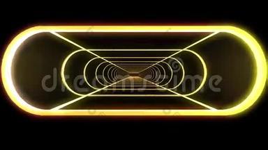 通过霓虹灯在外面飞行抽象的网络隧道运<strong>动图</strong>形动画背景新品质复古