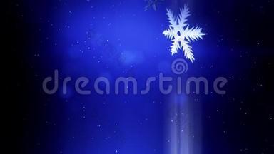 美丽的3d雪花在蓝色背景上在空中飞舞。 用作圣诞节、<strong>新</strong>年</strong>贺卡或冬<strong>季</strong>环境的动画