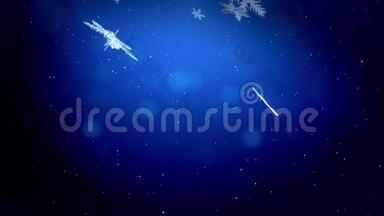 装饰的3d雪花在夜间落在蓝色背景上.. 用作圣诞、新年贺卡或冬季动画