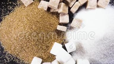 糖块和水晶糖的旋转俯视图