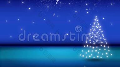 蓝色的圣诞背景，雪花飘落