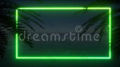 布霍海报。 热带椰子。 创意霓虹灯模板。 标志插图。 异国情调的背景海报。 <strong>绿色</strong>背景