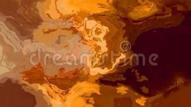 动画彩色背景无缝高清循环视频-丙烯酸涂料效果表面-彩色棕色赭金蜂蜜黄橙