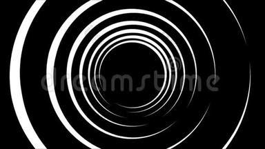 动环形成的黑白隧道抽象动画.. 动画。 黑白抽象的圆圈