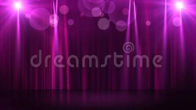 舞台上有现场照明，空场景用于表演，颁奖典礼或广告在<strong>深紫色背景</strong>。 装载