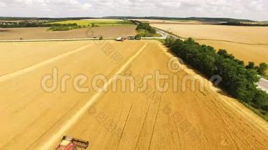 联合收割机的鸟瞰图集锦4k小麦作物