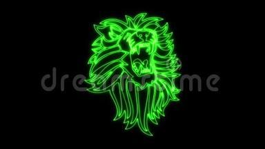 绿色霓虹灯狮子咆哮动画标志循环图形元素V1