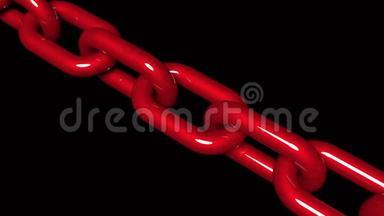 <strong>红</strong>色汽车油漆材料金属链的4k动画，<strong>不锈钢</strong>链运动，区块链。