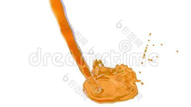 一股非常美丽的橙色液体，<strong>类似</strong>于糖浆或柠檬水，落在屏幕上。 慢速射击