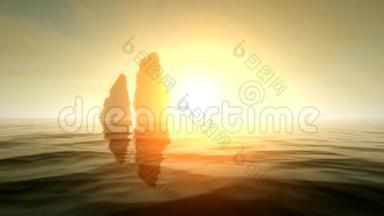 日落两处海石，3d-新品质自然景观，清凉视频镜头
