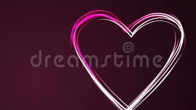 心形在<strong>深紫色背景</strong>上用粉红色画笔绘制。 情人节或婚礼快乐。 可循环使用。 空的空间