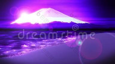 富士山，来自湖泊。 富士山。 传统的风景。 CG循环动画。