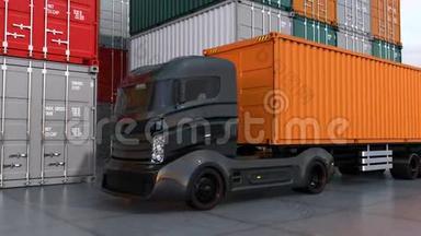 集装箱港口的黑色卡车