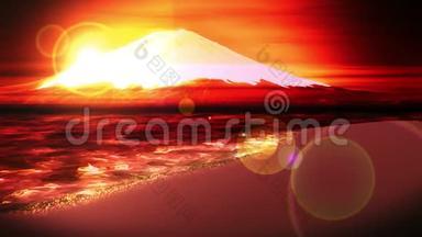 富士山，来自湖泊。 富士山。 传统的风景。 CG循环动画。