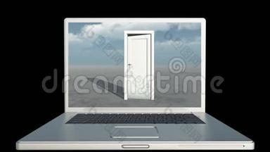 4k笔记本电脑播放的视频开门和时间推移飞云在广阔的平原。