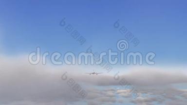 飞机在云层上方飞行的动画-正面视图
