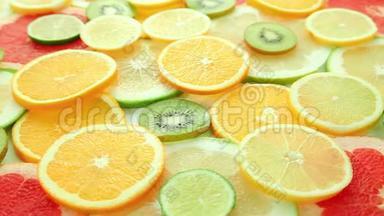 柑橘类水果片背景，橘子，柚子，柠檬，石灰，柚子