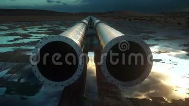 3D动画显示一个石油管道施工过程。 真实的电影4k动画。