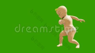 一个小孩子在绿色的屏幕上跳舞。 3D染小舞蹈儿童<strong>动画</strong>.. 循环<strong>动画</strong>。