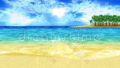 波浪<strong>拍打</strong>海岸. 奢享暑假概念.. 有蓝色<strong>海水</strong>的岛。 循环动画。