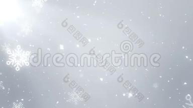 白色雪花和白色背景圣诞主题的闪亮灯光