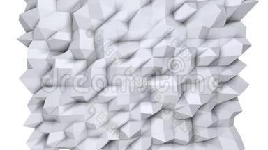 简单的低聚三维表面作为晶体细胞。 纯白色灰色多边形的软几何低聚背景。 4K全高清