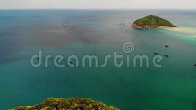 空中无人机观小KohMa岛，Ko Phangan泰国。 海滨全景景观，梅海德海滩，夏日